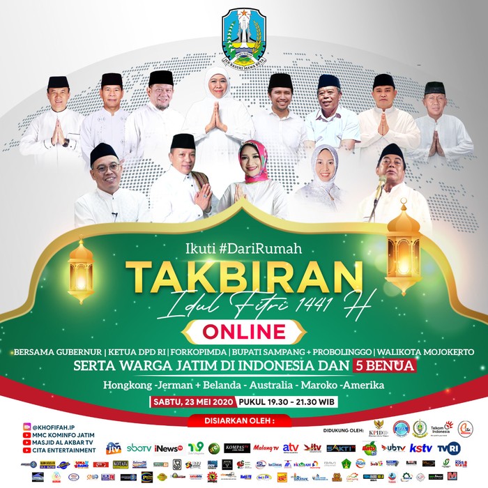 Gubernur Khofifah Gelar Takbiran Online 5 Benua