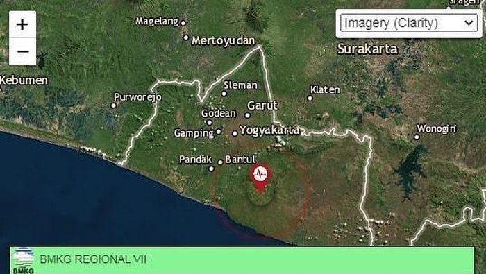 Tangkapan layar gempa M 2,5 di Bantul Minggu (24/5/2020)