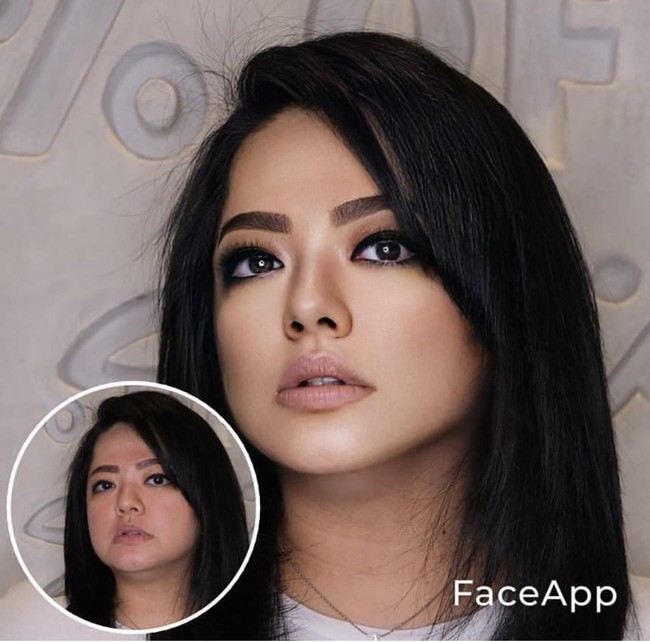 Presenter Magdalena Tan ikut membagikan foto wajahnya yang terlihat semakin cantik. Aku Sungguh Terkedjoet!!! Fun Star Hollywood Glance Kiss #faceapp #faceappchallenge #oplaschallenge (maacih inponya, sabrio 😘) @sabriakono, tulis Magdalena. Foto: instagram @magdalenaaja