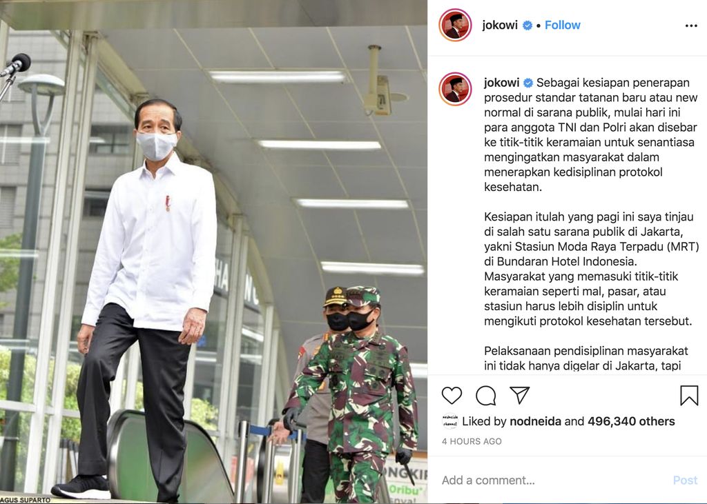 Jokowi (Tangkapan Layar Instagram @jokowi)