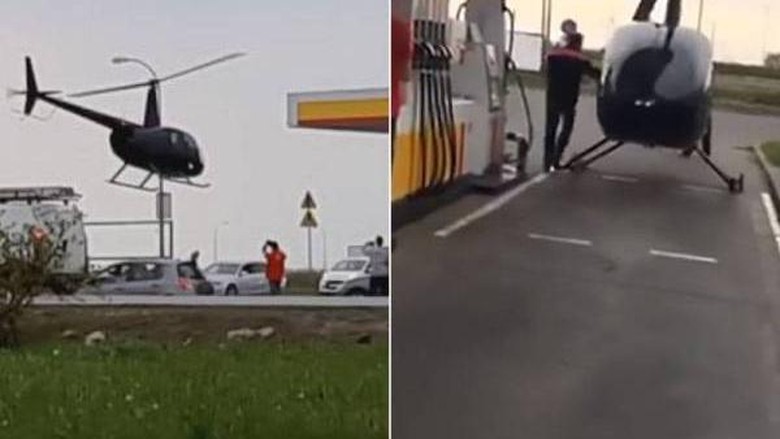 Helikopter isi bahan bakar di SPBU Helikopter isi bahan bakar di SPBU