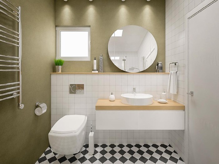 kamar mandi 3d render of a cozy bathroom ready to be made and used in some apartment.
