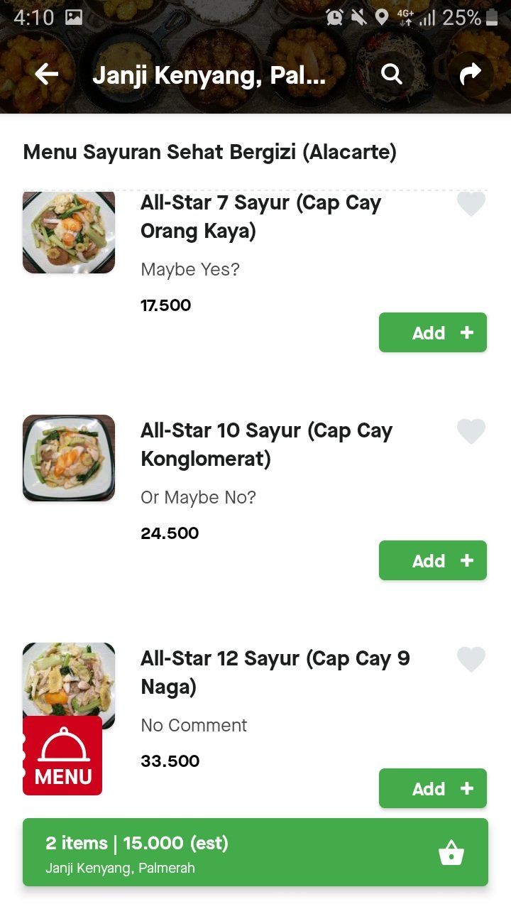 menu capcay unik