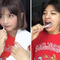 Biar terlihat manis dan imut di foto, gaya sikat giginya juga harus diatur. Walaupun sebenarnya gaya sikat gigi aslinya tidak semanis dan seimut di foto. Foto: dok. mind