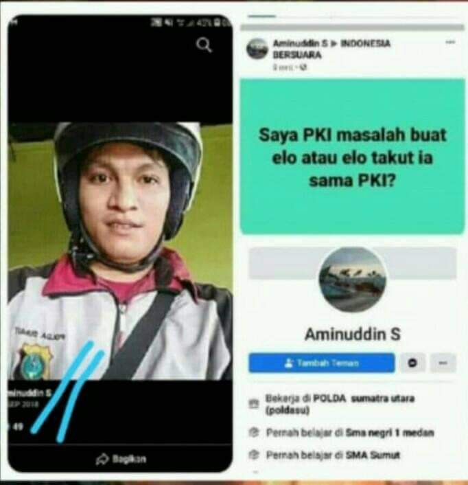 Screenshot viral tangkapan layar akun FB ngaku kerja di Polda Sumut