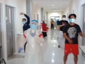 Usir Rasa Jenuh, Tenaga Medis di Makassar Senam Maumere