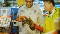 Jalan-jalan di pasar ikan, Dwi Sasono tak melewatkan momen belanja. Ia terlihat sedang memilih lobster hidup. Tampaknya lobster ini akan dijadikan hidangan lezat.  Foto: instagram Dwi Sasono