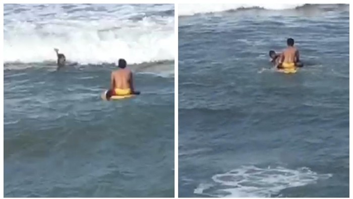 Penjaga pantai menyelamatkan seorang pria yang nyaris terseret ombak di Sukabumi.