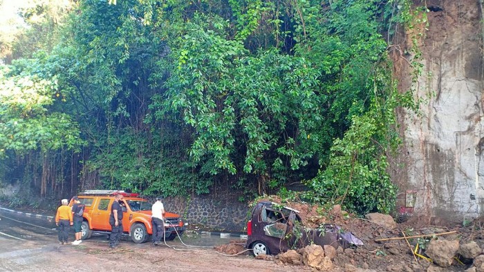 Pohon tumbang dan tanah longsor di Badung Bali timpa satu unit mobil