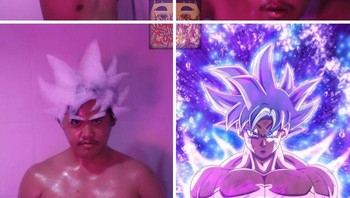 Sembari shampoan jadi Super Saiyan. Foto: Lowcostcosplay