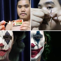 Berkat kreativitasnya, LonelyMan kini telah memperoleh 648 ribu pengikut di Instagram. Lihat saja, hanya dengan korek api, dirinya berhasil merubah penampilannya menjadi Joker. Keren bukan? Foto: Instagram @lowcost_cosplay
