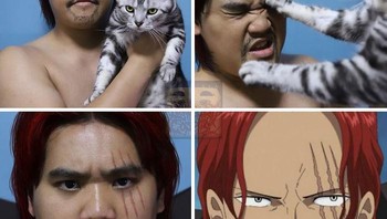 Dengan cakaran kucing jadi Shanks. Foto: Lowcostcosplay