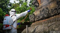 Penyemprotan tersebut sebagai persiapan jelang dimulainya aktivitas ibadah kembali di pura tersebut.