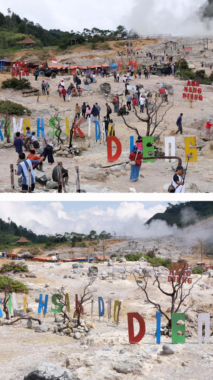 Potret Before-After Dataran Tinggi Dieng yang Ditutup Imbas Corona Kawasan dataran tinggi Dieng di Banjarnegara masih ditutup guna cegah penyebaran COVID-19. Penutupan objek wisata itu dilakukan sejak tanggal 17 Maret lalu.