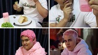 Mau cosplay jadi Justin Bieber dalam video klip Yummy, Cha bertransformasi dari tissue berwarna merah muda yang keren. Foto: Instagaram @lowcost_cosplay
