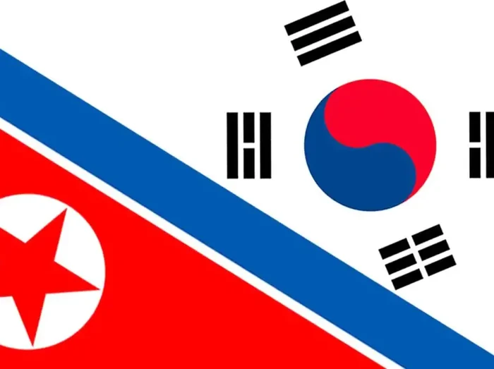 Ilustrasi bendera Korut dan Korsel