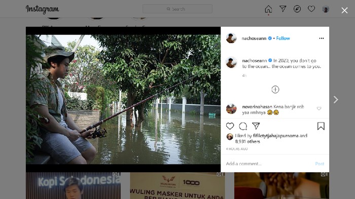 Nicholas Sean Purnama posting foto banjir yang melanda Kompleks Pantai Mutiara (Screenshot Instagram @nachoseann)