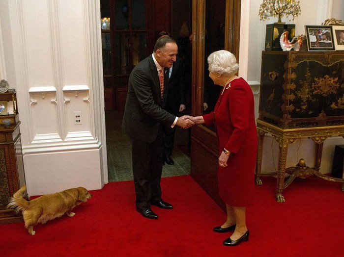 Ratu Elizabeth II dan anjingnya MIDHURST, ENGLAND - NOVEMBER 30: Queen Elizabeth II watches a demonstration by Labradors of the
