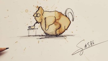 Stefan membutuhkan waktu 4 hingga 6 jam agar noda kopi bener-benar kering untuk dapat dieksekusi penggambarannya. (Foto: Stefan Kuhnigk)