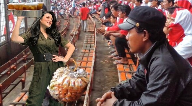 Bukannya konser di GBK, Raisa malah menjadi pedagang makanan dan minuman. Foto: Twitter @sethrash666