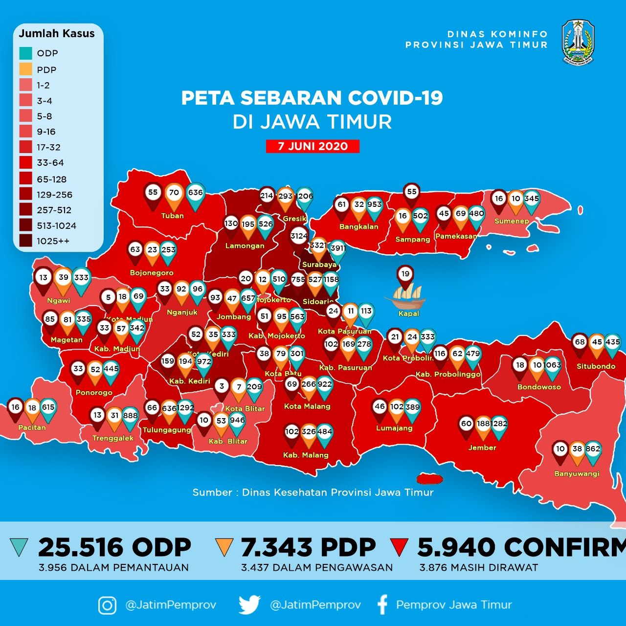 Ini Persebaran COVID-19 Tiap Kabupaten dan Kota di Jatim