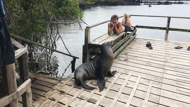 Pria bertemu satwa liar di Galapagos