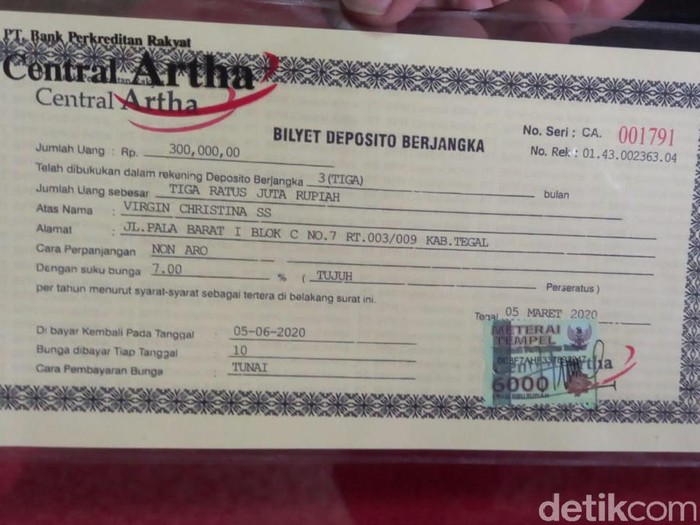 Karyawati bank di Kota Tegal gelapkan uang nasabah hingga miliaran, Selasa (9/6/2020).