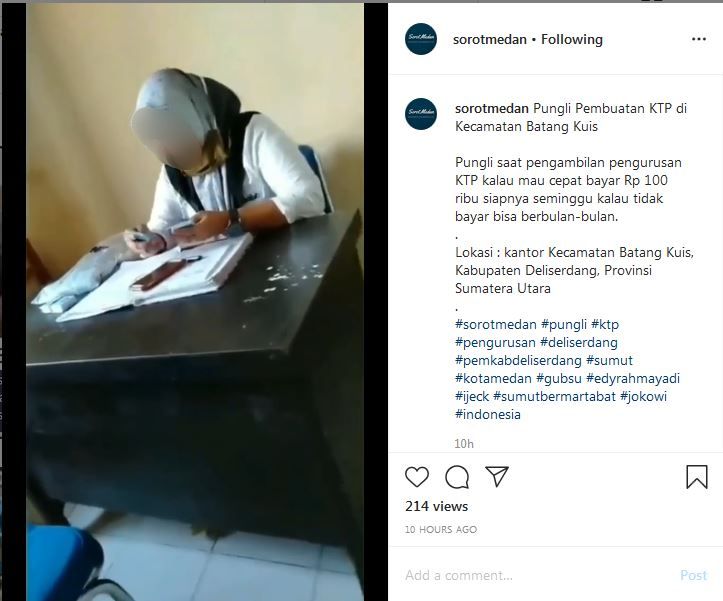 Screenshot unggahan viral diduga praktik pungli pengurusan KTP di Deli Serdang