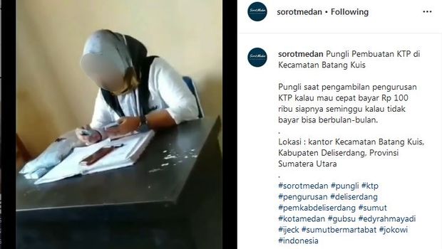 Screenshot unggahan viral diduga praktik pungli pengurusan KTP di Deli Serdang