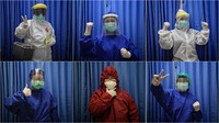 Foto kolase memperlihatkan sejumlah petugas medis di Puskesmas Kecamatan Gambir, Jakarta. Para tenaga medis ini tetap bersemangat menjadi garda terdepan untuk memerangi virus Corona.