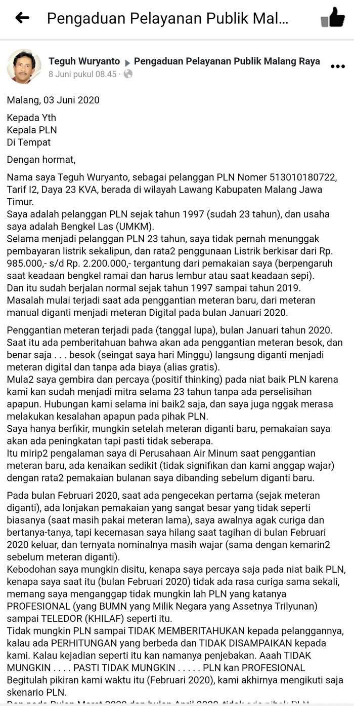 Tagihan Listrik Warga di Malang Tembus 20 Juta