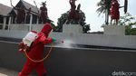 Jelang Dibuka, TMII Disemprotkan Desinfektan