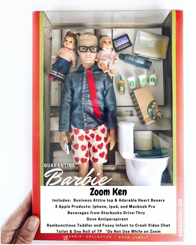 Ada juga Ken yang harus meeting online sekaligus menjaga anak ketika bekerja di rumah hingga Barbie yang sudah tidak ingat waktu karena selalu menghabiskan waktu di rumah. Foto: Instagram @grandmagetsreal