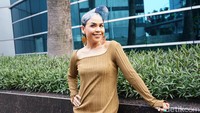 Melaney Ricardo saat ditemui di kawasan studio Trans TV, Kapten Tendean, Jakarta Selatan pada Kamis (11/6). Pool/Palevi S/detikFoto.