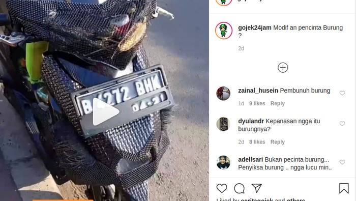 Motor dimodifikasi jadi sangkar burung berjalan.