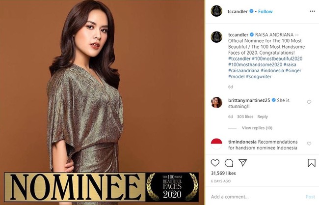 Raisa akan bersaing dengan selebriti wanita lainnya dari seluruh dunia. Seperti Jennifer Lawrence, Cara Delevingne, Rihanna hingga para personel BLACKPINK. Foto: Instagram
