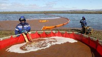 Tumpahan minyak solar di wilayah utara Arktika Rusia telah mencemari Danau Pyasino yang merupakan cekungan dari Sungai Pyasina. BBC Magazine.