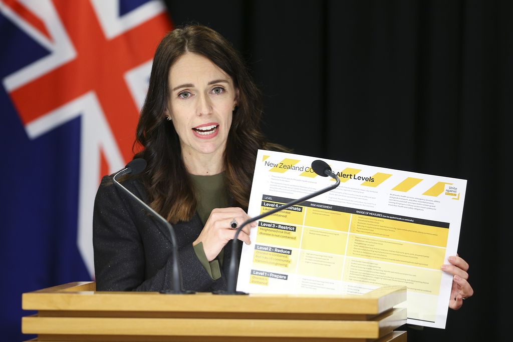 WHAKATANE, NEW ZEALAND - DECEMBER 10: New Zealand Prime Minister Jacinda Ardern meets with first responders at the Whakatane Fire Station on December 10, 2019 in Whakatane, New Zealand. Five people are confirmed dead and several people are missing following a volcanic eruption at White Island on Monday. (Photo by Dom Thomas/Radio NZ - Pool/Getty Images)