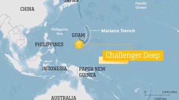 Inilah letak Challenger Deep di Palung Mariana, di lautan Pasifik. Challenger Deep kedalamannya sekitar 10,8 kilometer dan banyak menyimpan misteri belum diketahui. Foto: EYOS Expeditions