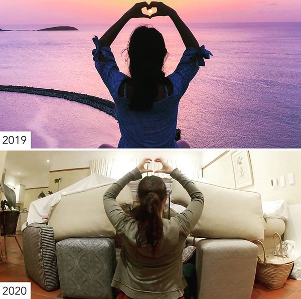 Tahun ini tidak bisa pose heart hands ke matahari. (Sharon Waugh/Instagram)