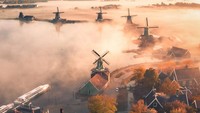 Zaanse Schans, desa dengan kincir angin paling terkenal di Belanda ketika diselimuti kabut. Istimewa/dok. Bored Panda/@by_ewold   