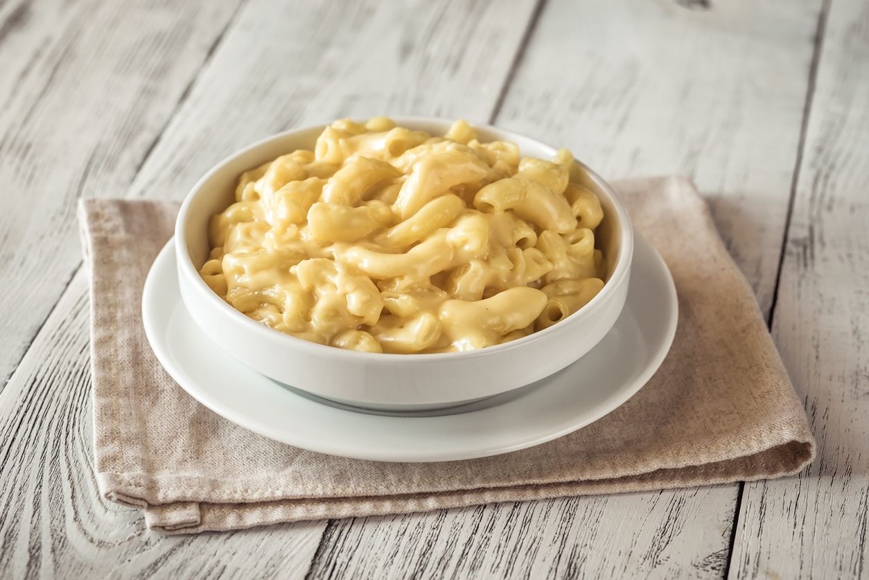 Portion of macaroni and cheese