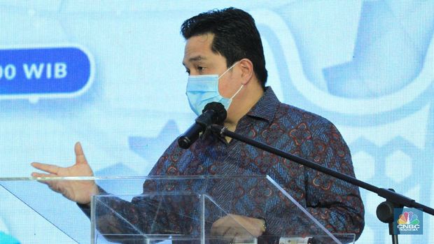 Menteri BUMN Erick Thohir saat peresmian staisun terpadu Tanah Abang, Rabu (17/6/2020) (CNBC Indonesia/ Tri Susilo)