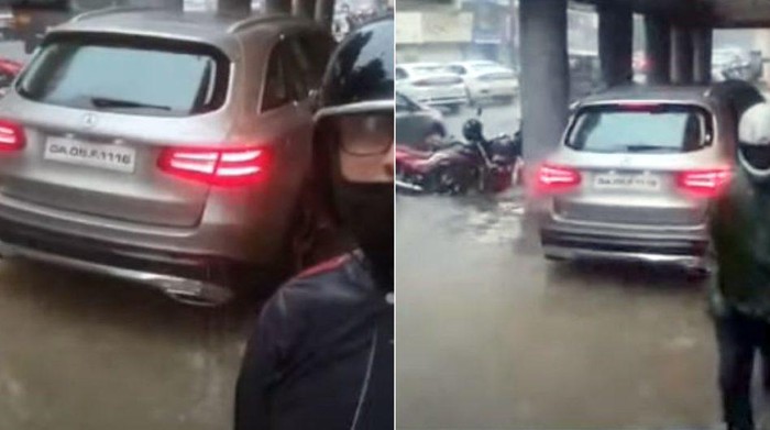 Mercedes-Benz GLC lewati jalur pejalan kaki hindari banjir