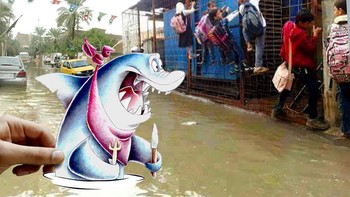 Wah ada ikan hiu sedang ingin menyantap manusia. (Foto: Mokhallad Habib)