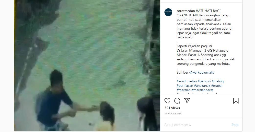 Screenshot unggahan viral diduga pencurian anting anak di Medan