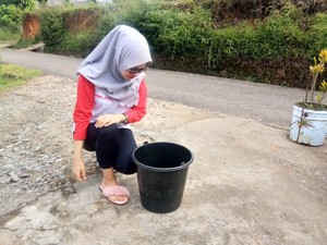 Warga Bengkulu Saksikan Gerhana Dalam Ember Berisi Air