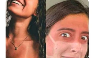 Ekspektasi punya kulit hasil tanning yang kece eh kelupaan copot masker. Sabar ya, berjemur lagi musim panas tahun depan! Foto: via 9Gag