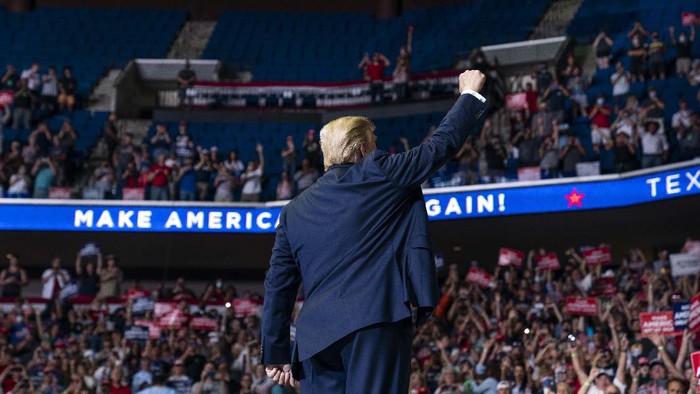 President Donald Trump speaks during a campaign rally at the BOK Center, Saturday, June 20, 2020, in Tulsa, Okla. (AP Photo/Evan Vucci)