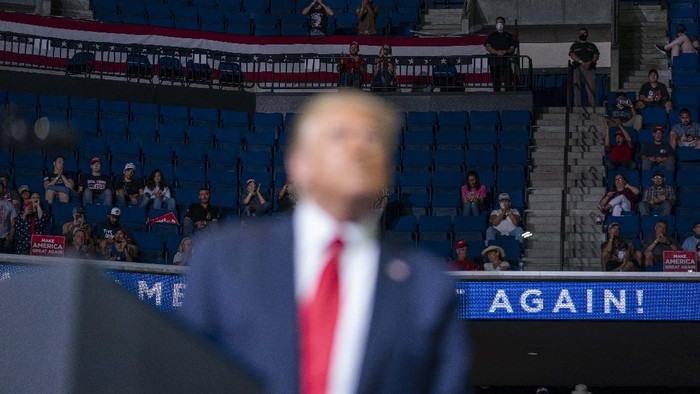 President Donald Trump speaks during a campaign rally at the BOK Center, Saturday, June 20, 2020, in Tulsa, Okla. (AP Photo/Evan Vucci)